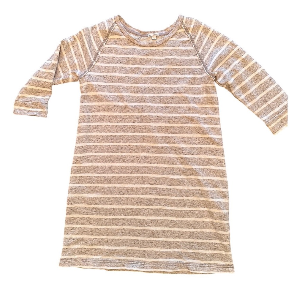 Gap Striped Tunic Dress Women Small Grey White Excellent Cotton Linen Raglan
